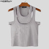 Men Tank Tops Solid Color Hollow Out O-Neck Sleeveless Male Vests Summer Streetwear 2025 Sexy Fashion Men Clothing S-3XL