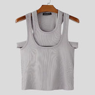 Men Tank Tops Solid Color Hollow Out O-Neck Sleeveless Male Vests Summer Streetwear 2025 Sexy Fashion Men Clothing S-3XL