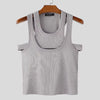 Men Tank Tops Solid Color Hollow Out O-Neck Sleeveless Male Vests Summer Streetwear 2025 Sexy Fashion Men Clothing S-3XL