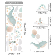 Boho Cartoon Cute Whale Rainbow Balloon Watercolor Kids Wall Sticker Vinyl Nursery Art Decals for Babys Boys Room Home Decor