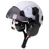 Carbon Fiber Safety Helmet W/ Visor Built-In Goggles Carbon Fiber Earmuff ABS Industrial Hard Hat ANSI Climb Head Protection Cap