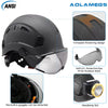 Carbon Fiber Safety Helmet W/ Visor Built-In Goggles Carbon Fiber Earmuff ABS Industrial Hard Hat ANSI Climb Head Protection Cap