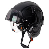 Carbon Fiber Safety Helmet W/ Visor Built-In Goggles Carbon Fiber Earmuff ABS Industrial Hard Hat ANSI Climb Head Protection Cap