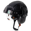 Carbon Fiber Safety Helmet W/ Visor Built-In Goggles Carbon Fiber Earmuff ABS Industrial Hard Hat ANSI Climb Head Protection Cap