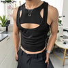 Men Tank Tops Solid Color Hollow Out O-Neck Sleeveless Male Vests Summer Streetwear 2025 Sexy Fashion Men Clothing S-3XL