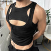 Men Tank Tops Solid Color Hollow Out O-Neck Sleeveless Male Vests Summer Streetwear 2025 Sexy Fashion Men Clothing S-3XL