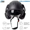 Carbon Fiber Safety Helmet W/ Visor Built-In Goggles Carbon Fiber Earmuff ABS Industrial Hard Hat ANSI Climb Head Protection Cap