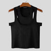 Men Tank Tops Solid Color Hollow Out O-Neck Sleeveless Male Vests Summer Streetwear 2025 Sexy Fashion Men Clothing S-3XL